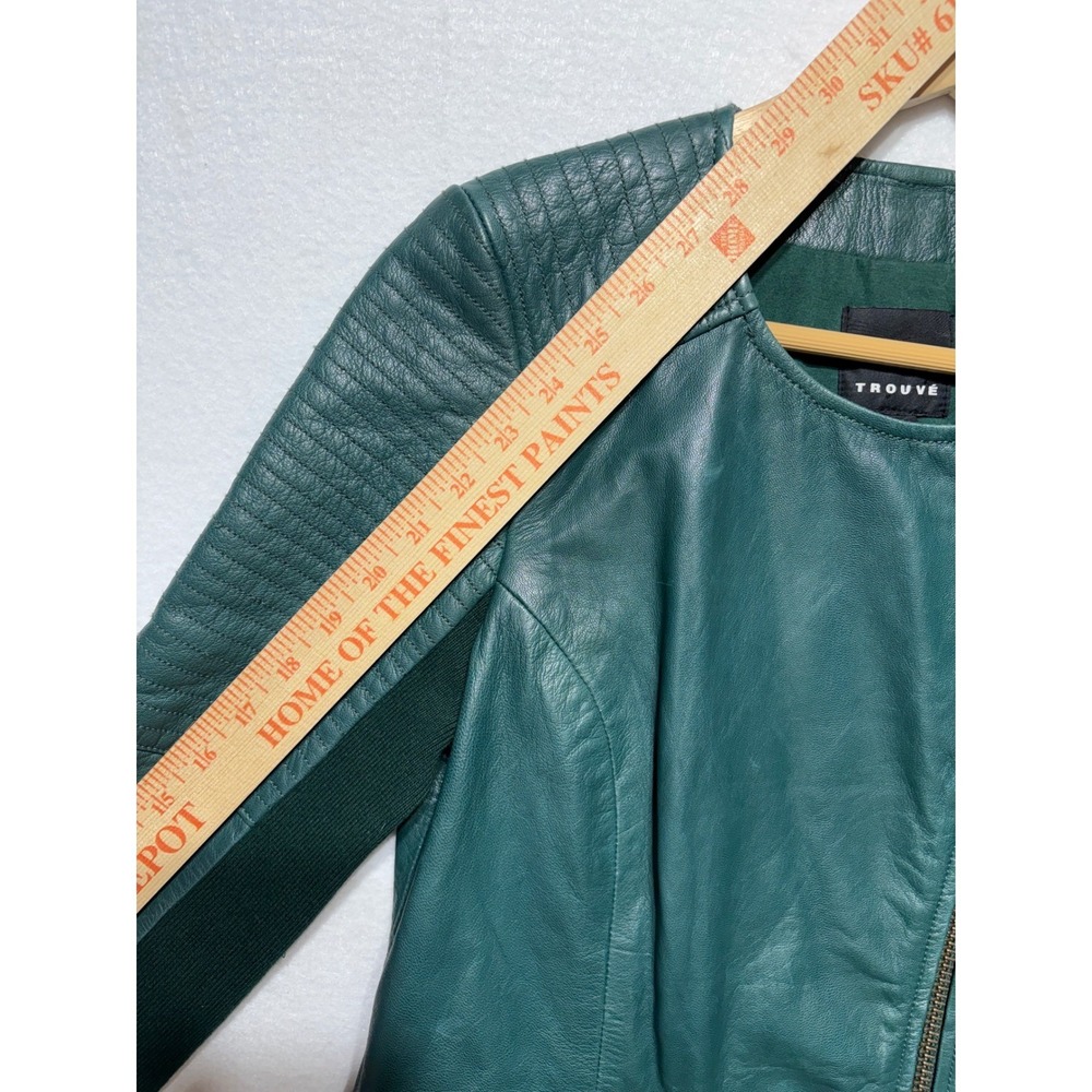 Trouve Emerald Green Leather Moto Jacket Quilted Shoulder Asymmetrical Zip S - Picture 11 of 12
